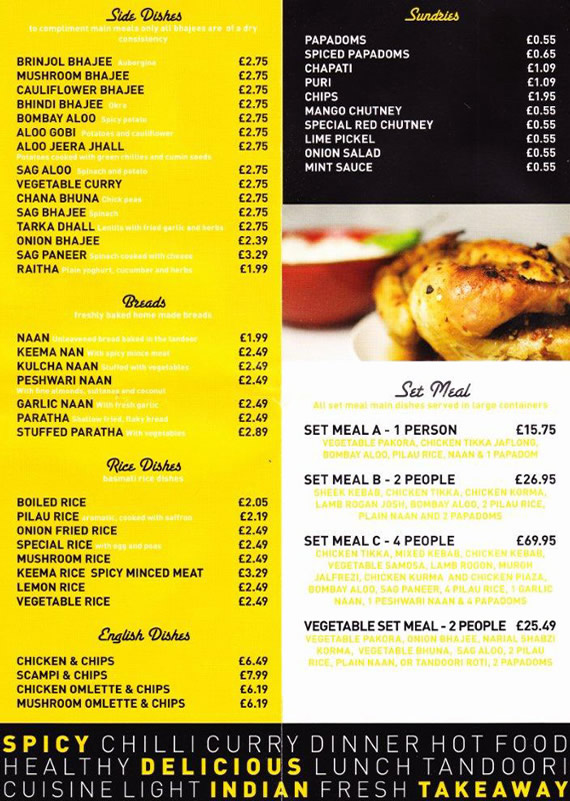 little india restaurant menu penzance