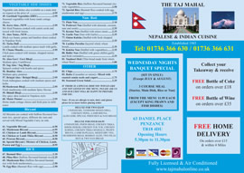 taj mahal penzance takeaway menu