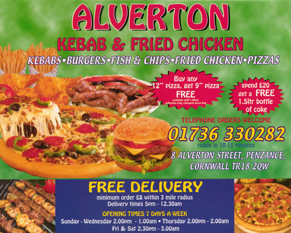 alverton kebab penzance menu
