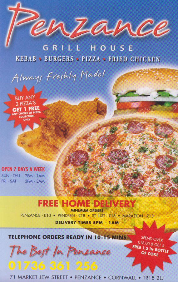 Penzance Grill House, Kebab Shop Penzance Map & Contact Info