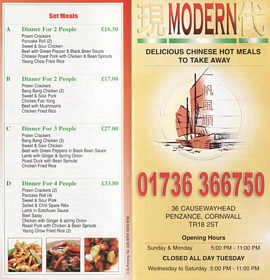 modern chinese takeaway menu penzance