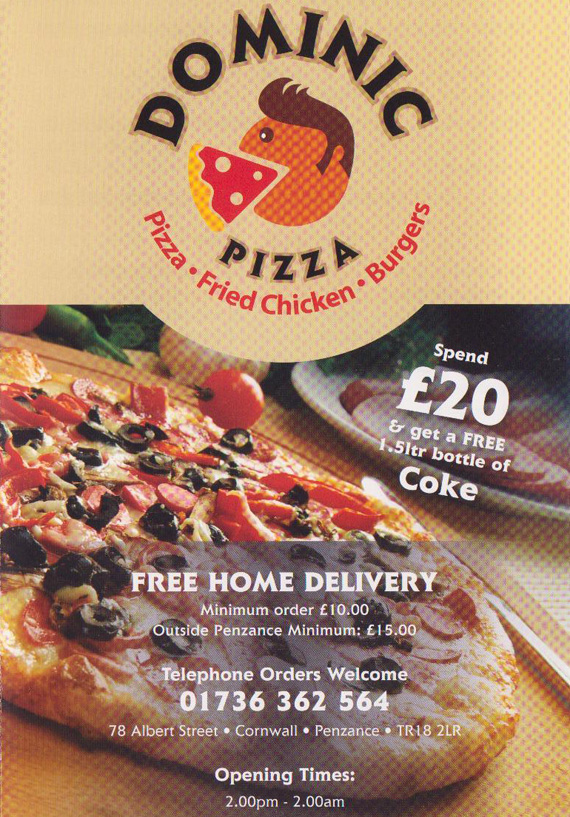 dominic pizza takeaway menu penzance